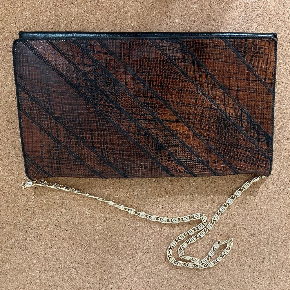 Vintage Bags by Varon Snakeskin Convertible Envelope Clutch With Chain